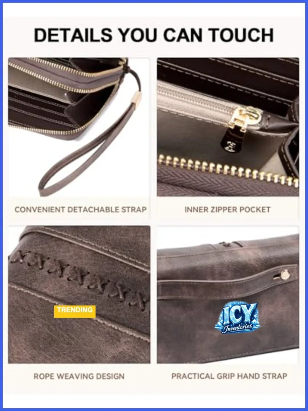 Vegan Leather RFID Wristlet Wallet Clutch 24 Card Slots 2 Zipper Pockets